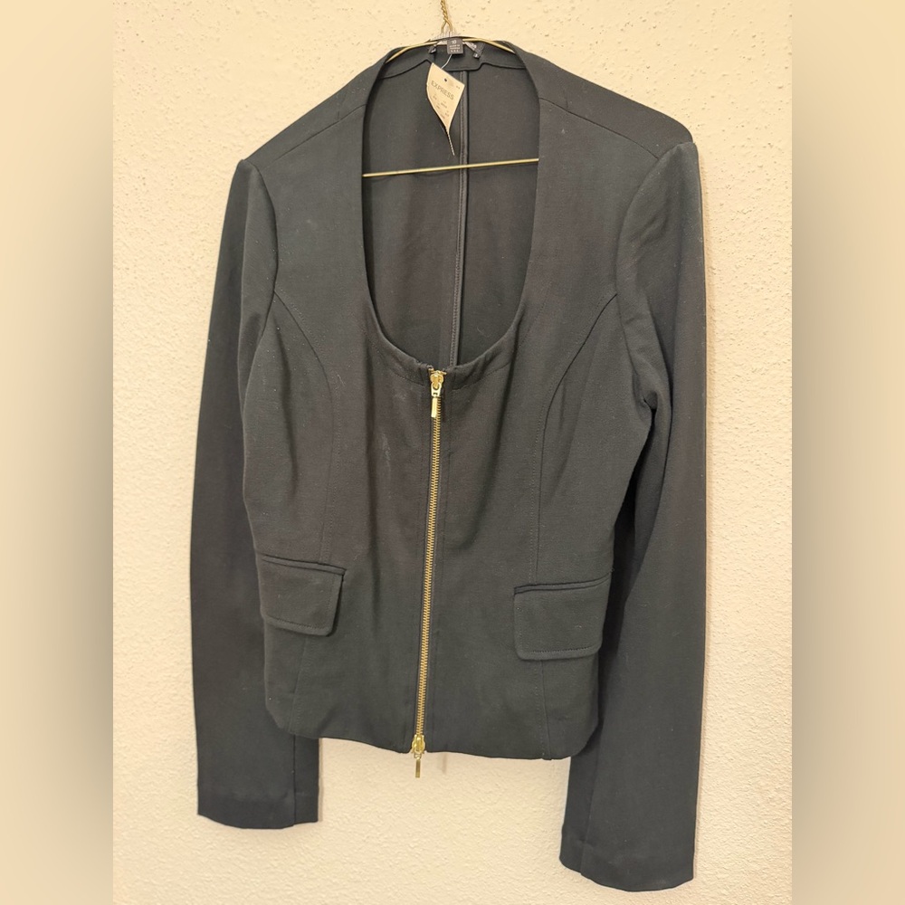 Express Black Women's Blazer with Gold Zipper